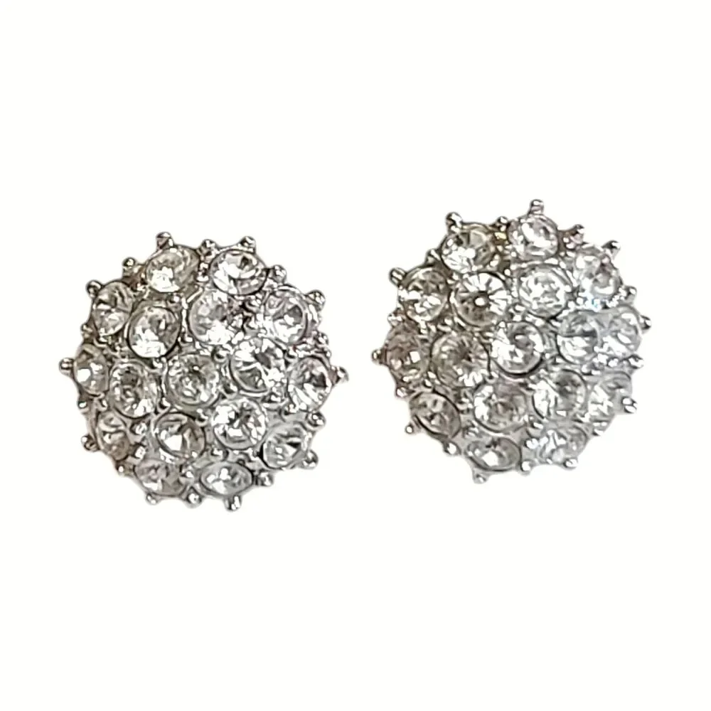 Vintage Silver Tone Rhinestone Cluster Post Earrings